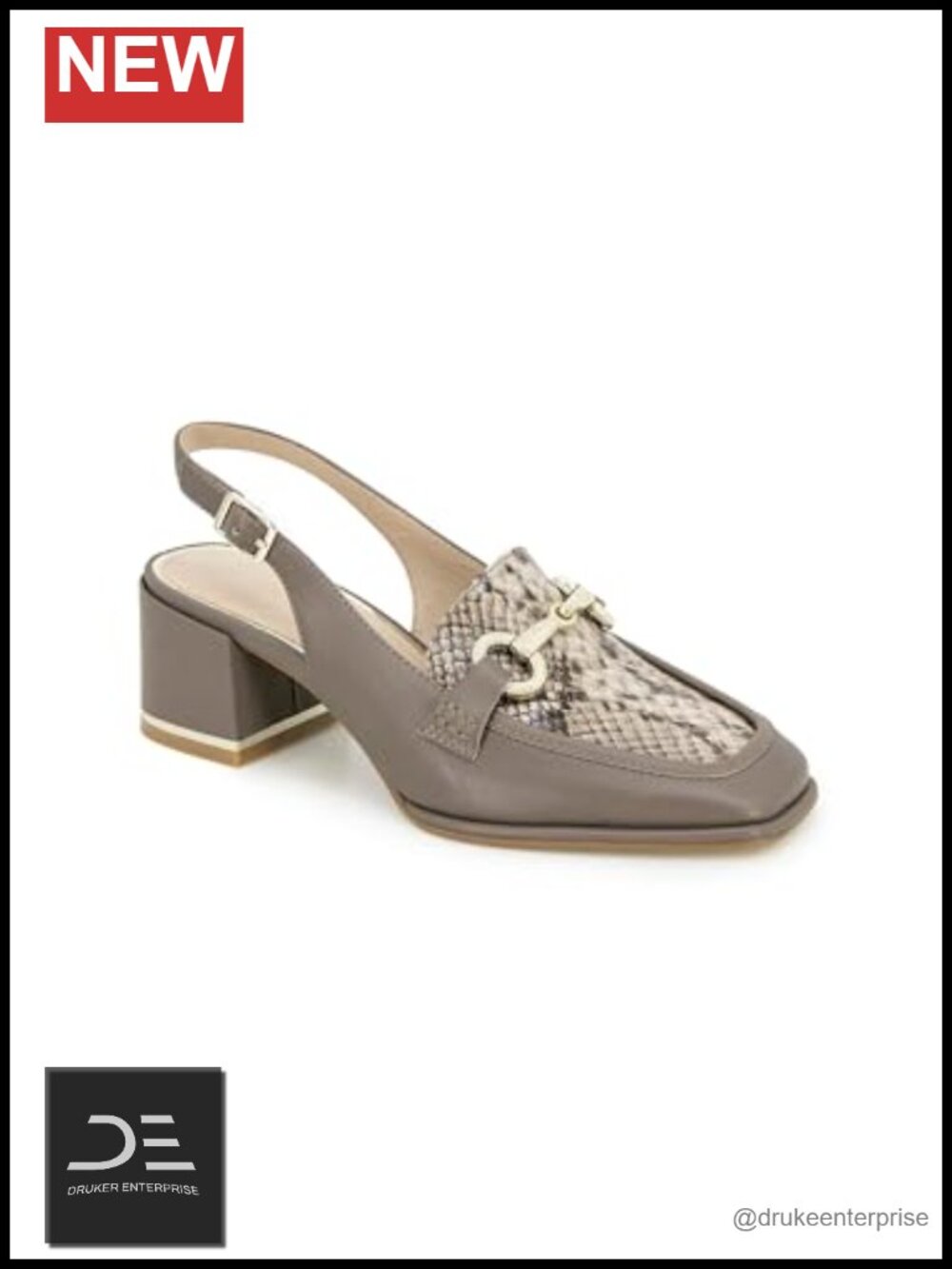 Women's Slingback Loafer Heels Leather Almond Toe Block Heel Buckle Comfort